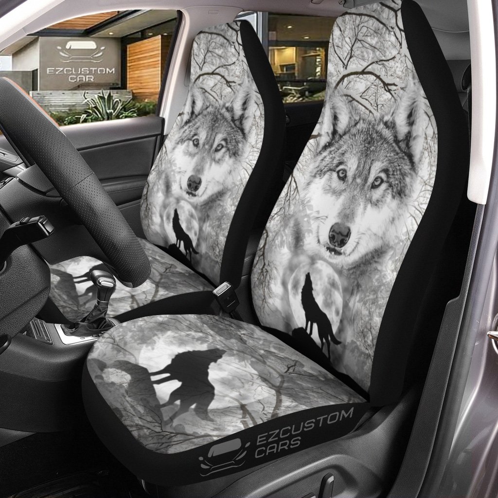 Snow Wolves Car Seat Covers Custom Animal Car Accessories