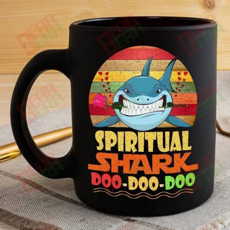 Vintage Spiritual Shark Doo Doo Doo Coffee Mug Retro Shark And Rose Womens Custom Father’s Day Mother’s Day Gift Idea GE636