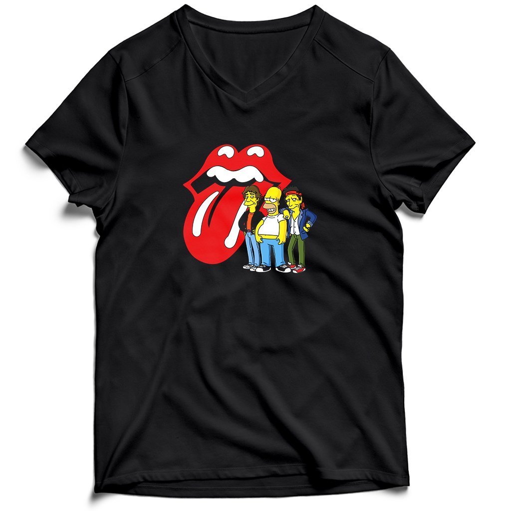 The Simpsons Rolling Stones Logo Men’s V-Neck Tee T-Shirt