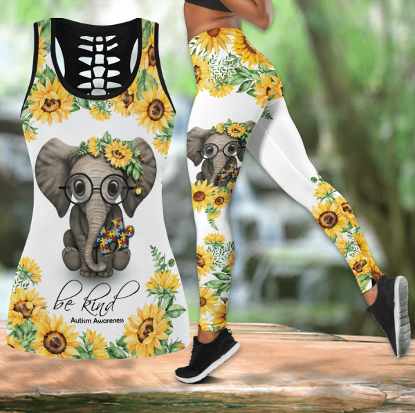 Autism Awareness Tanktop & Leggings Set Be Kind Elephant Sunflower Tank Top Autism Awareness Gift Ht