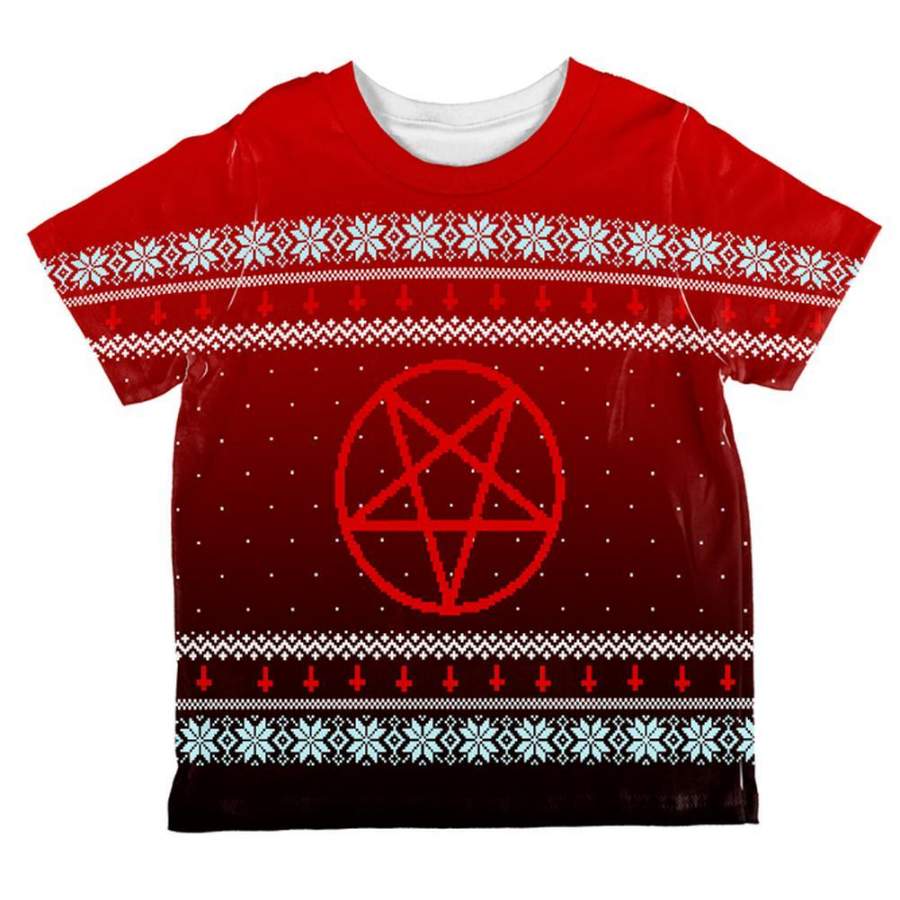 Ugly Christmas Sweater Red Black Pentagram Ombre All Over Toddler T Shirt