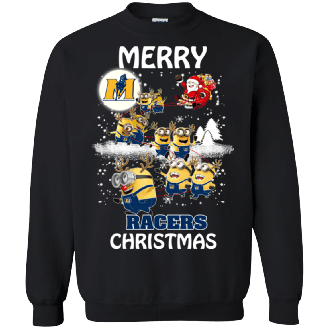 Perfect Murray State Racers Minion Ugly Christmas Sweaters Santa Claus With Sleigh Sweatshirts