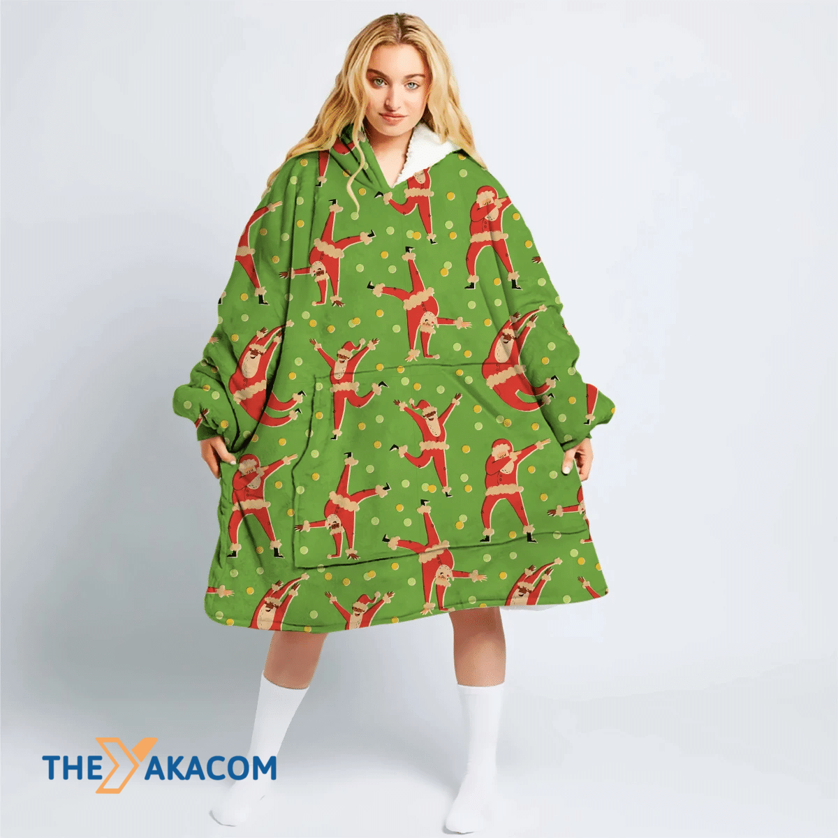 Dancing Time Of Santa Claus And Dots Pattern Xmas Gift Hoodie Blanket