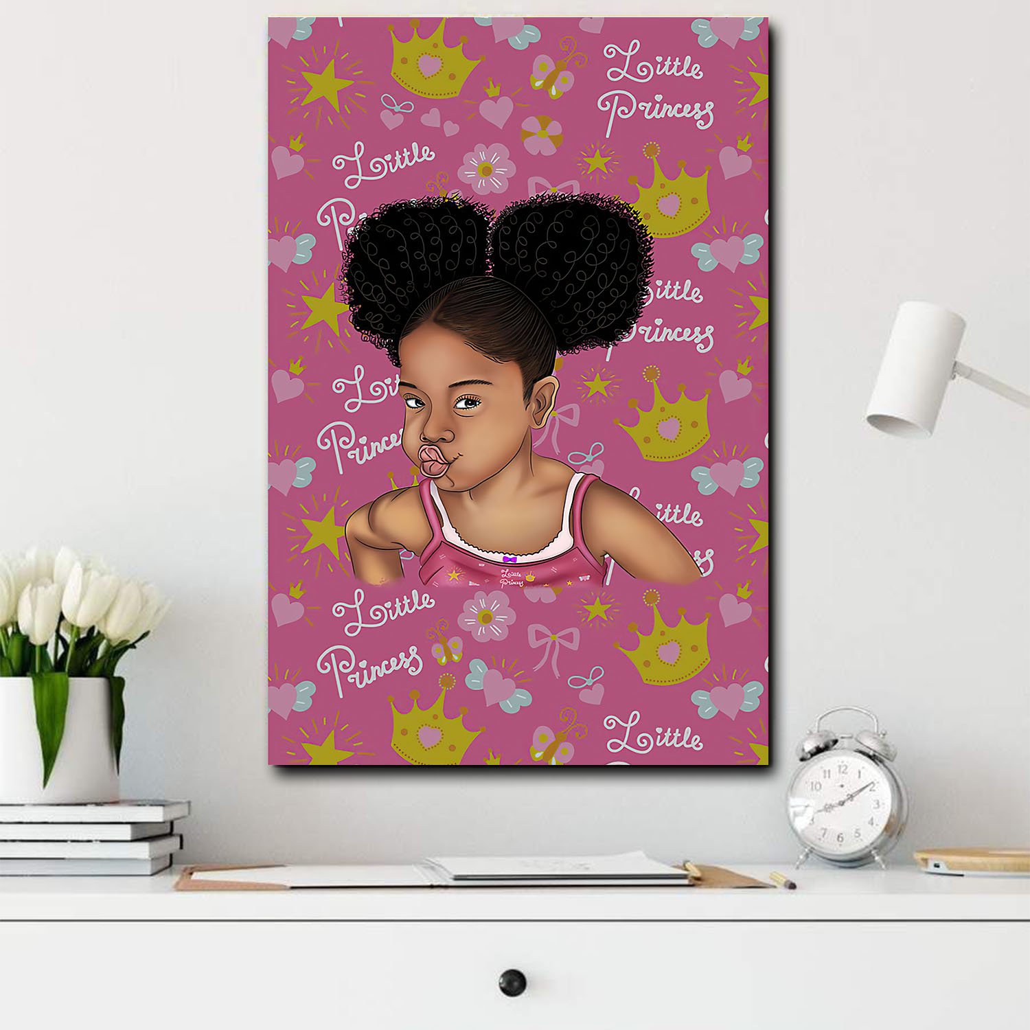 African American Cartoon Canvas Melanin Little Princess Girl Minimalist Home Decoration