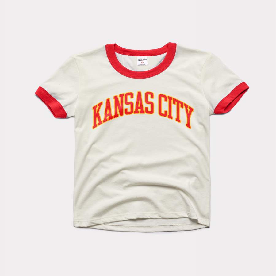 Women’s Kansas City Arch Vintage White & Red Ringer T-Shirt