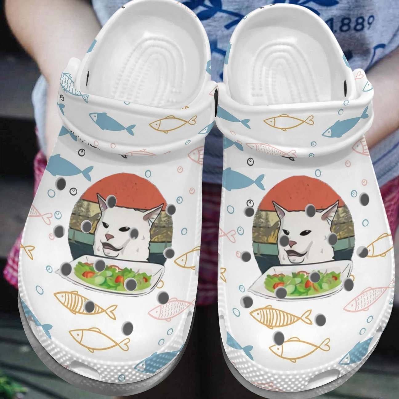 Cat Personalized Clog, Custom Name, Text, Color, Number Fashion Style For Women, Men, Kid, Print 3D White Cat At Dinner