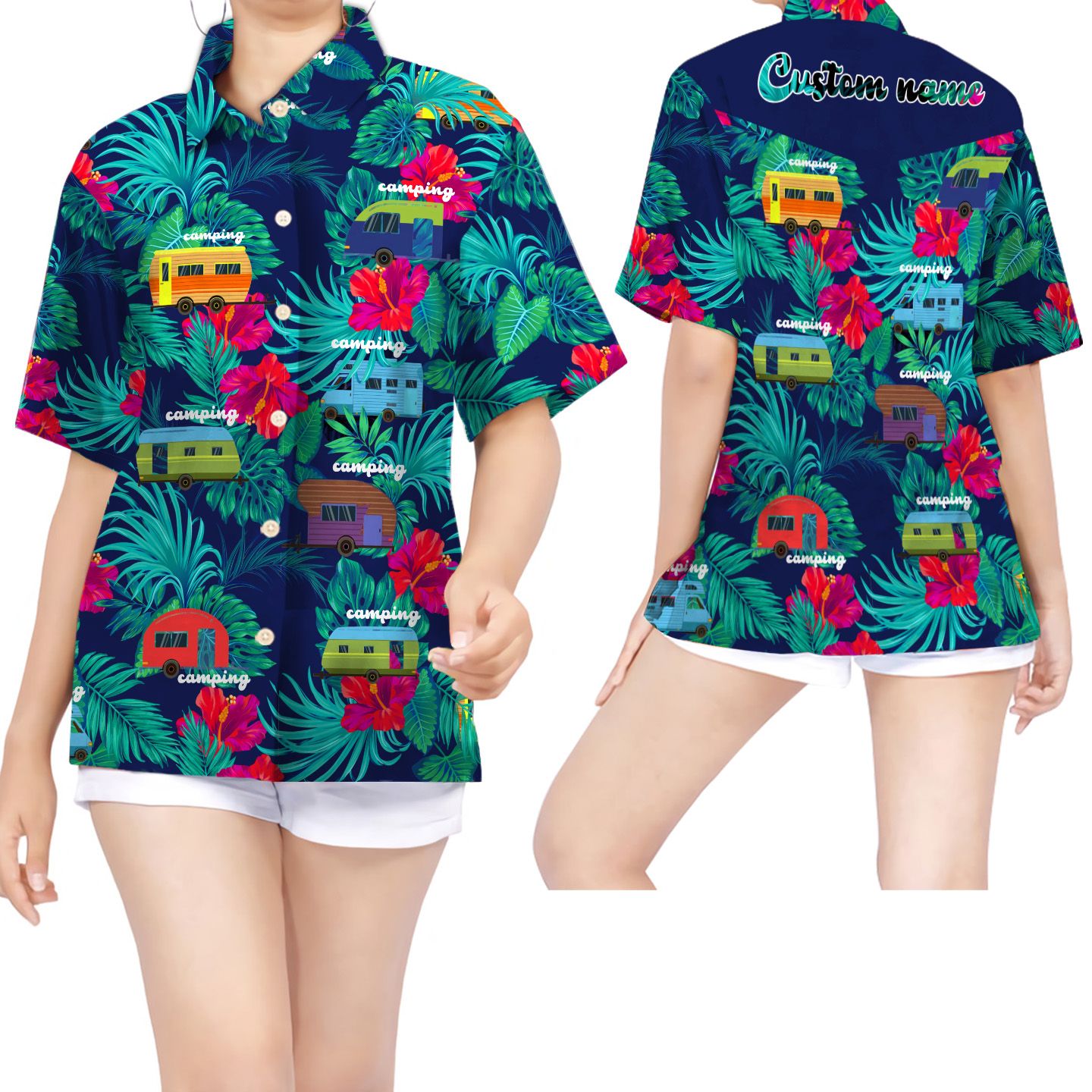 Camping Tropical Custom Name Hawaii Shirt For Women Lovers Ha40622