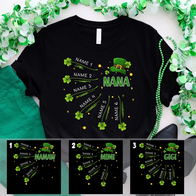 Personalized Nana Shamrock Shirt, Custom Grandkids Grandma T Shirt, St. Patrick’S Day Gift For Grandpa Happy St. Patrick’S Day