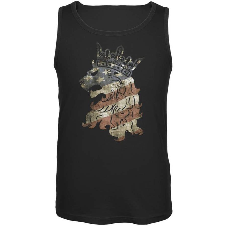 4th of July American Flag Heraldic Lion Black Adult Tank Top