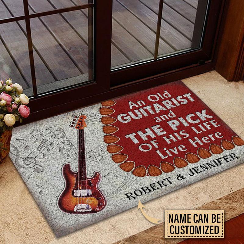 Apayprint – Bass Guitar Old Couple Live Here 3D Personalized All Over Printed Doormat