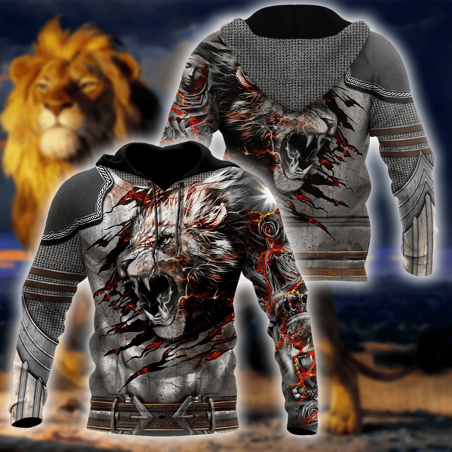 Amor Lion Tattoo 3D All Over Print | Hoodie | Unisex | Full Size | Adult | Colorful | HT6695