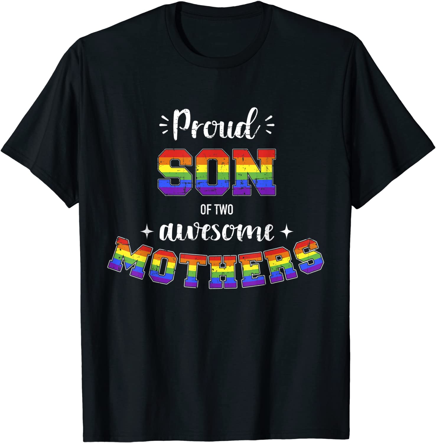 T Shirt For Lesbian Mom, Proud Son Awesome Lesbian Mothers Family Rainbow Pride Shirt