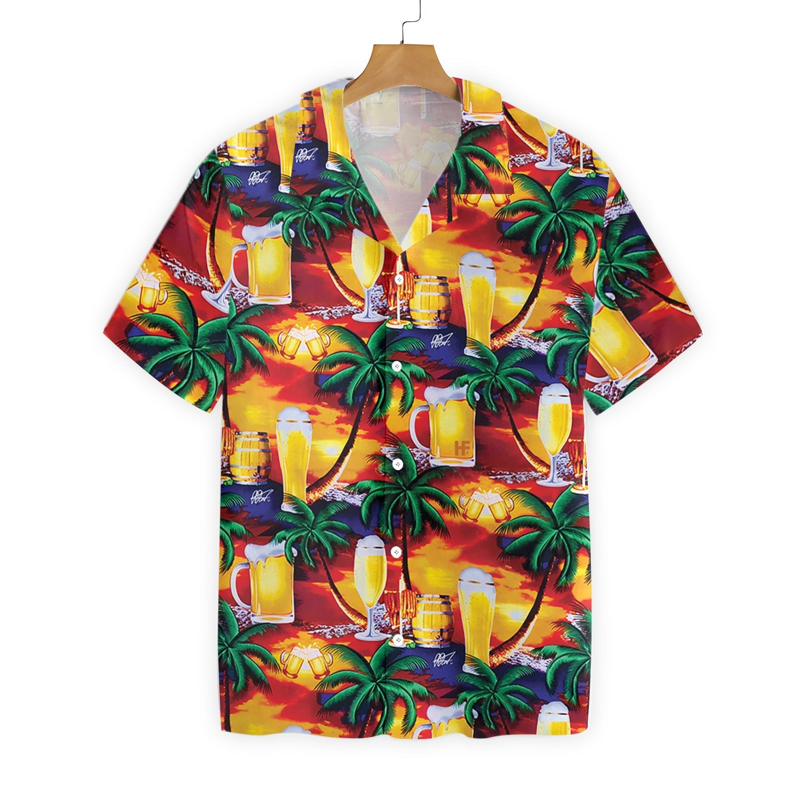 Unifinz Beer Hawaiian Shirt Tropical Sunset Cups Pattern Yellow Red Aloha 2022 Ha61692