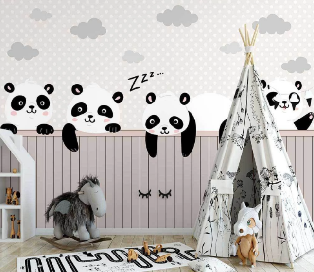 3D Cartoon Panda Animal Cloud Wall Mural Wallpaper Lxl