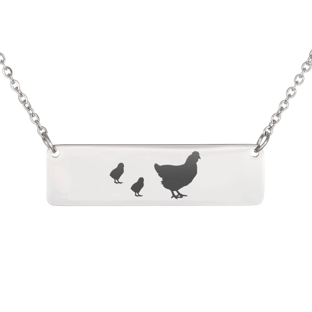 Chicken Necklace – Animal Mom Necklace – Horizontal Bar Necklace – Necklace Present For Her (2 Chicks)