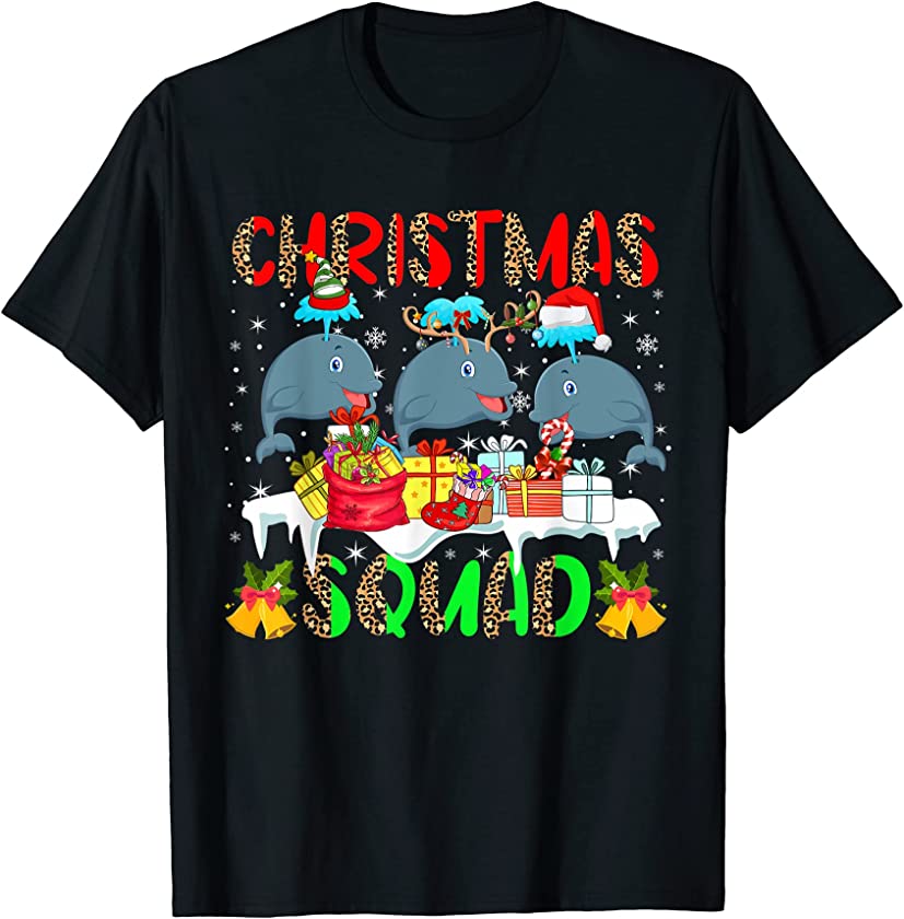 Christmas Squad Leopard Three Santa Reindeer Elf Whales T-Shirt