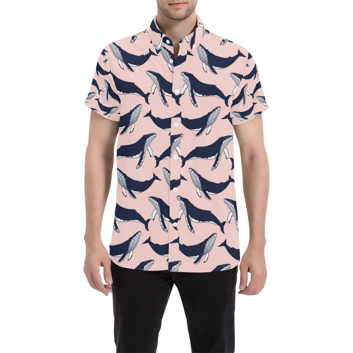 Humpback Whale Pattern Print Design 02 Men Button Up Shirt