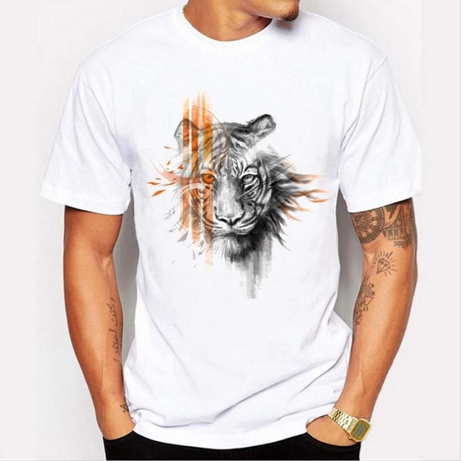 High-Quality Summer Leisure Fashion Personality 3D Tiger Pattern Printed Short-Sleeved Round Neck Men’S T-Shirt