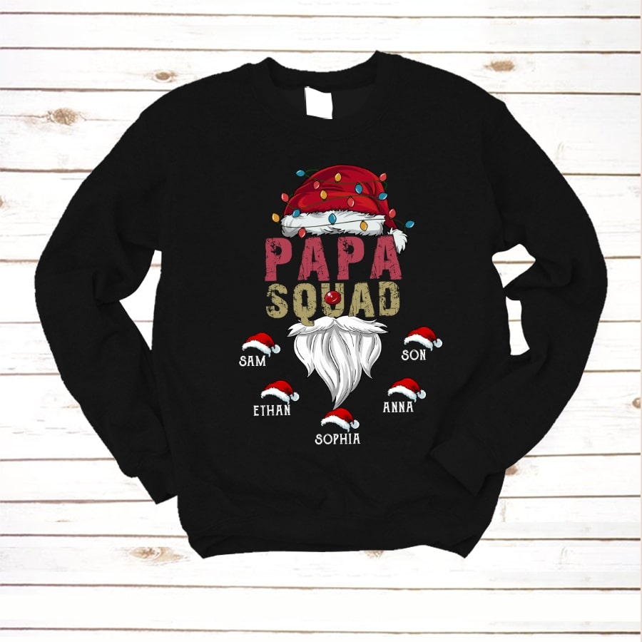 Personalized Sweatshirt & T-Shirt For Grandpa Papa Squad Santa Claus Printed Custom Grandkids Name