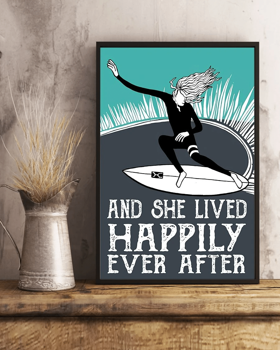 Surfing Poster Canvas – And She Lived Happily Ever After Vintage Home Decor Wall Art Evg80379