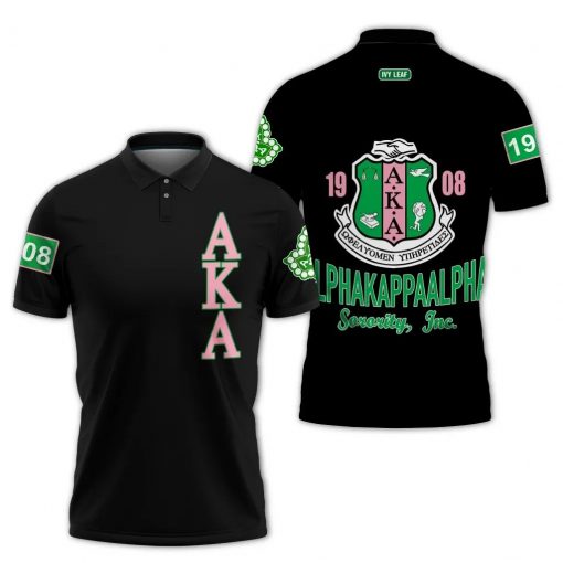 Alpha Kappa Alpha Sorority Inc 1908 Ivy Leaf Black Polo Shirt