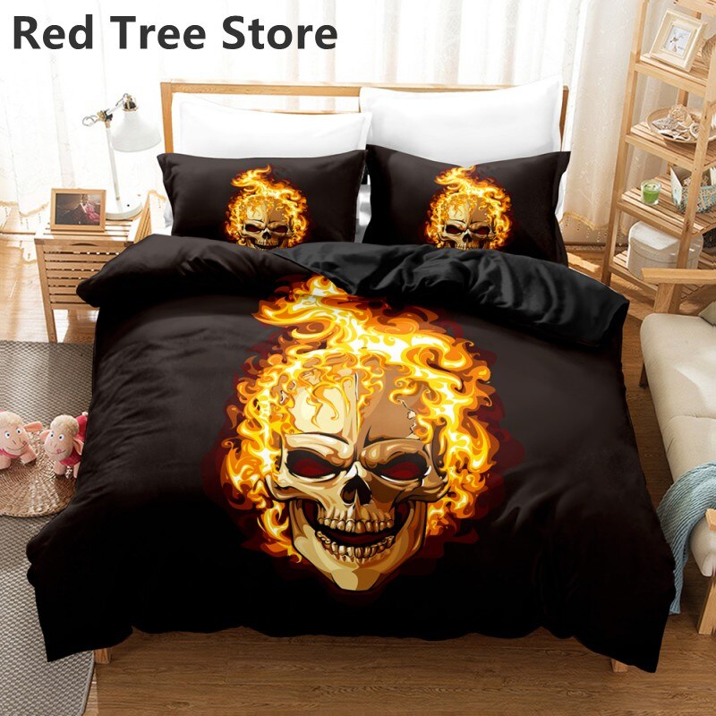 Black Skull Bedding Set Queen King Full Size Colorful 3D Duvet Cover Gothic Skeleton Rose Bed Linen Home Decor Bedclothes