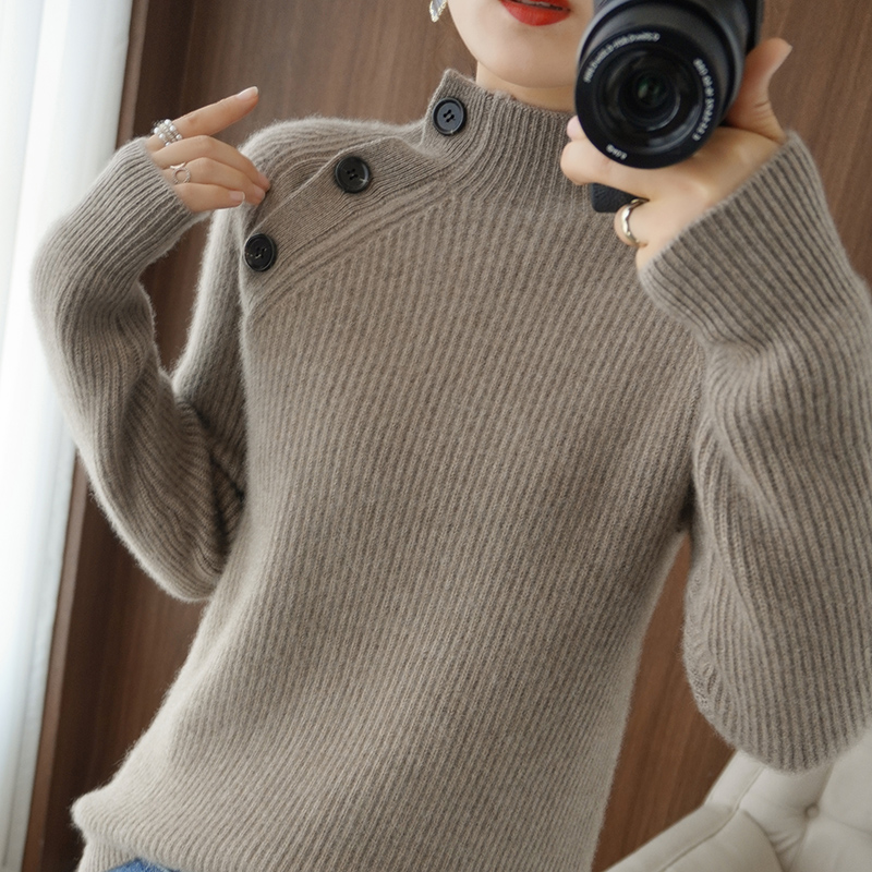 2021 Winter New Pure Cashmere Sweater Women’s Half-High Neck Large Size Pullover Loose Thick Top 100%Wool Knit Wild Base Shirt alx