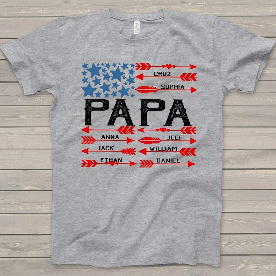 Personalized Papa American Flag Kids Names Shirt