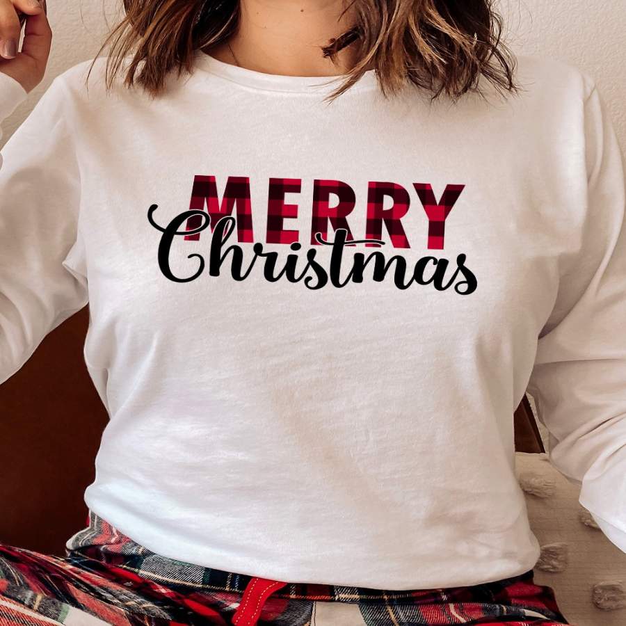 Plaid Merry Christmas Long Sleeve