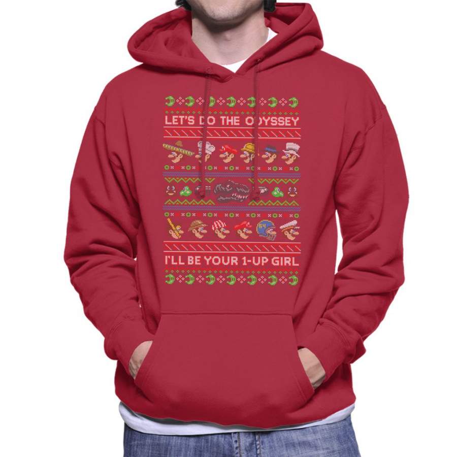 Super Mario Odyssey Christmas Knit Pattern Men’s Hooded Sweatshirt