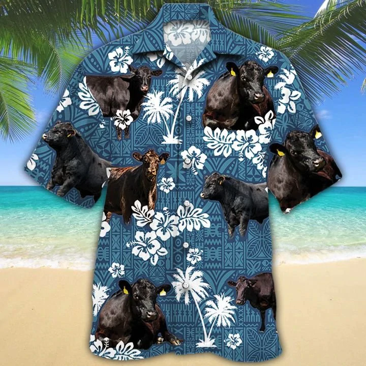 Black Angus Cattle Lovers Blue Tribal Hawaii Shirt Ha5516