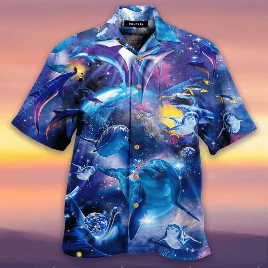 Hawaiian Aloha Shirts Galaxy Dolphins