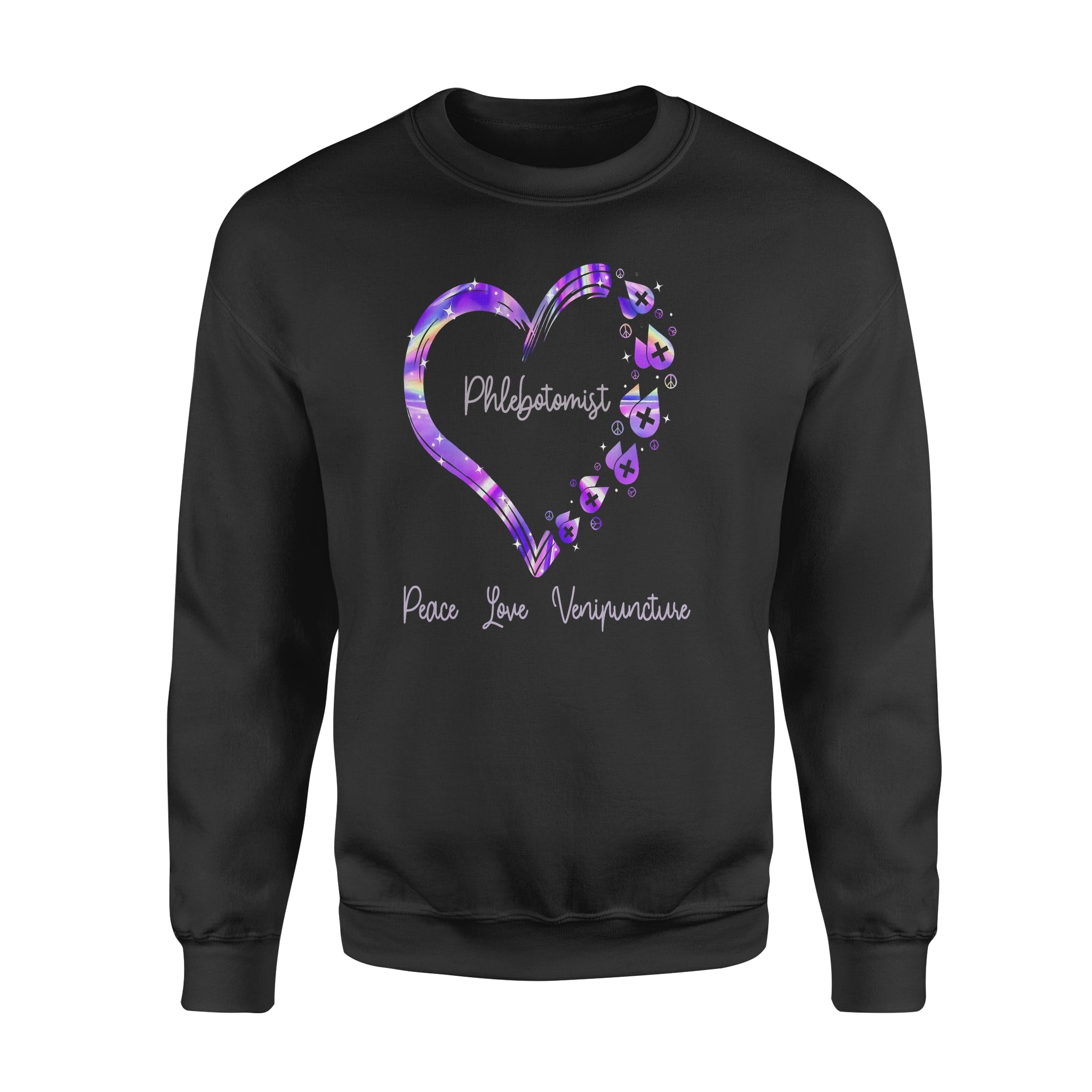 Peace Love Venipuncture Phlebotomists Gift – Premium Crew Neck Sweatshirt