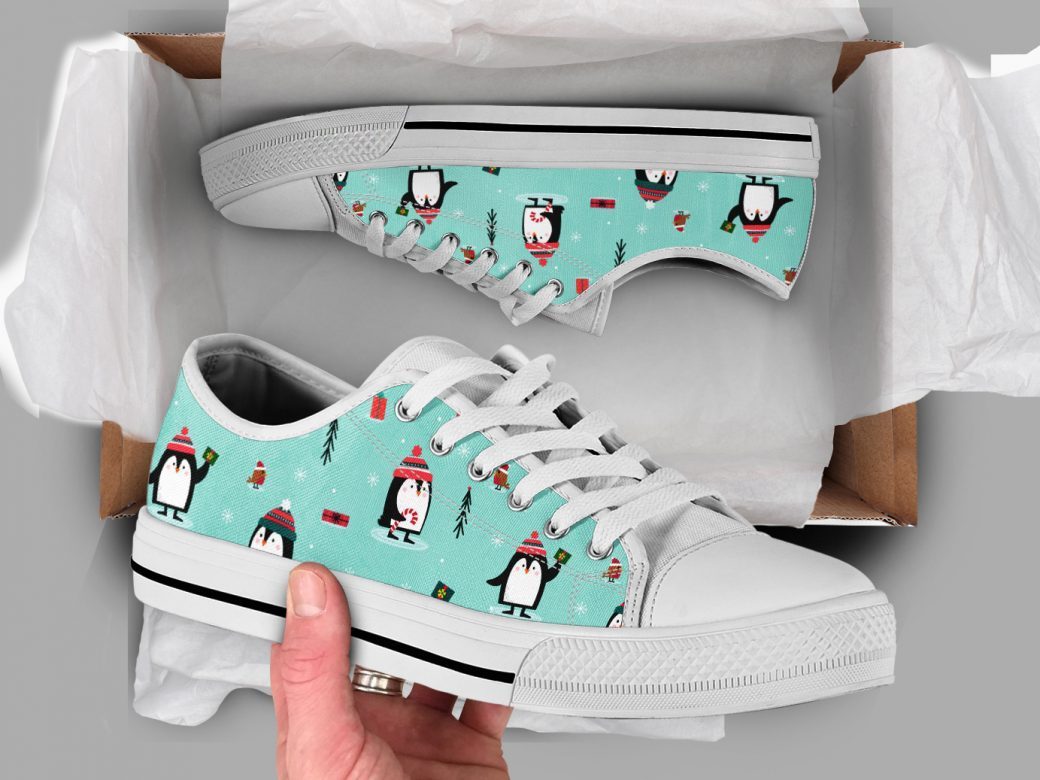 Printed Penguin Low Top Personalized Shoes Custom Name, Text For Women, Men