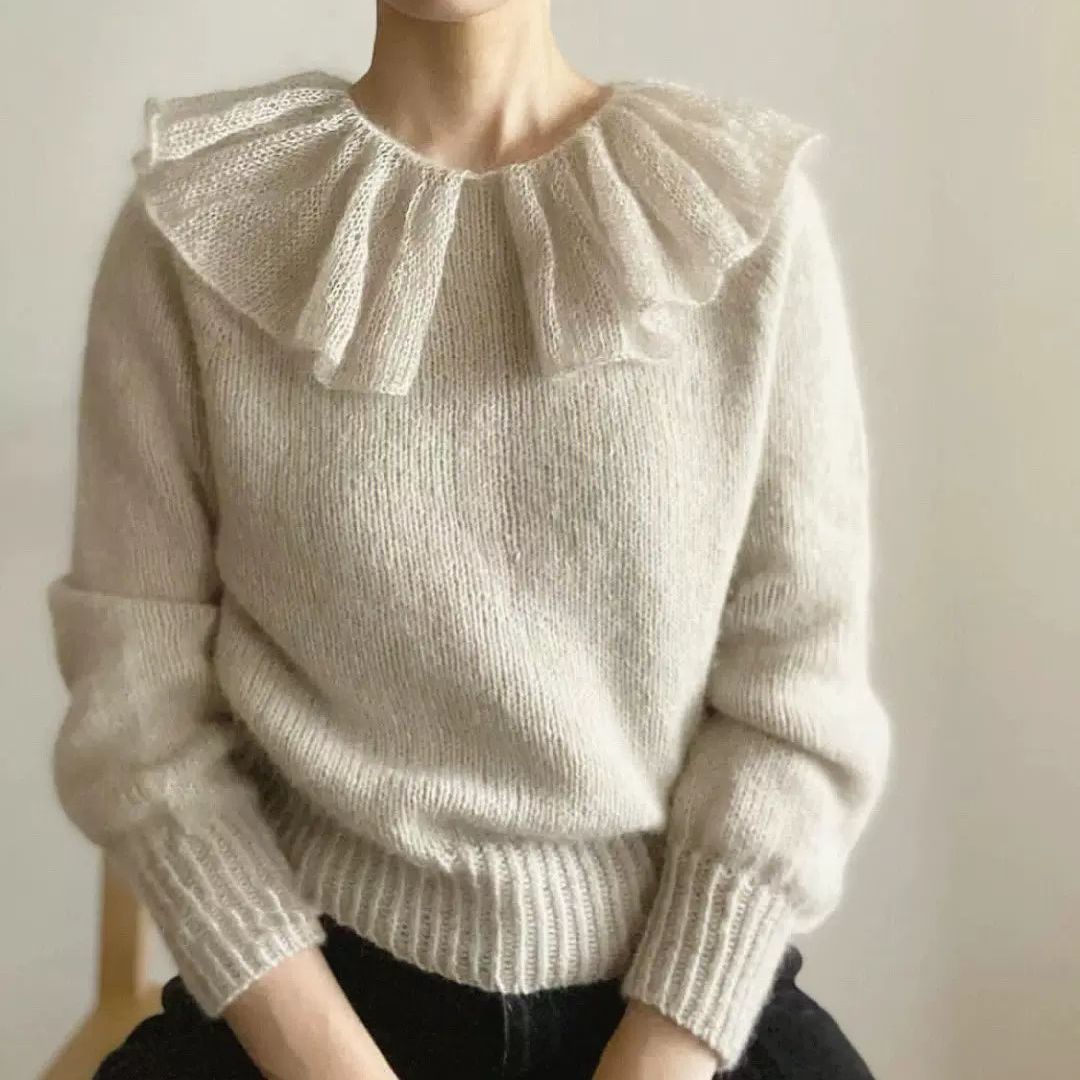 Sweet Double Peter Pan Collar Sweaters Women Long Sleeve Pullover Knitwear Autumn Spring Vintage Chic Knitted Tops alx