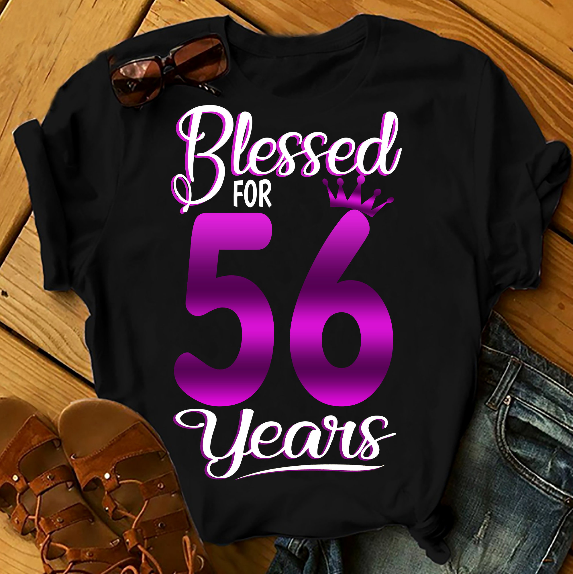 Blessed For 56 Years – Shirts Women, Birthday T Shirts, Summer Tops, Beach T Shirts