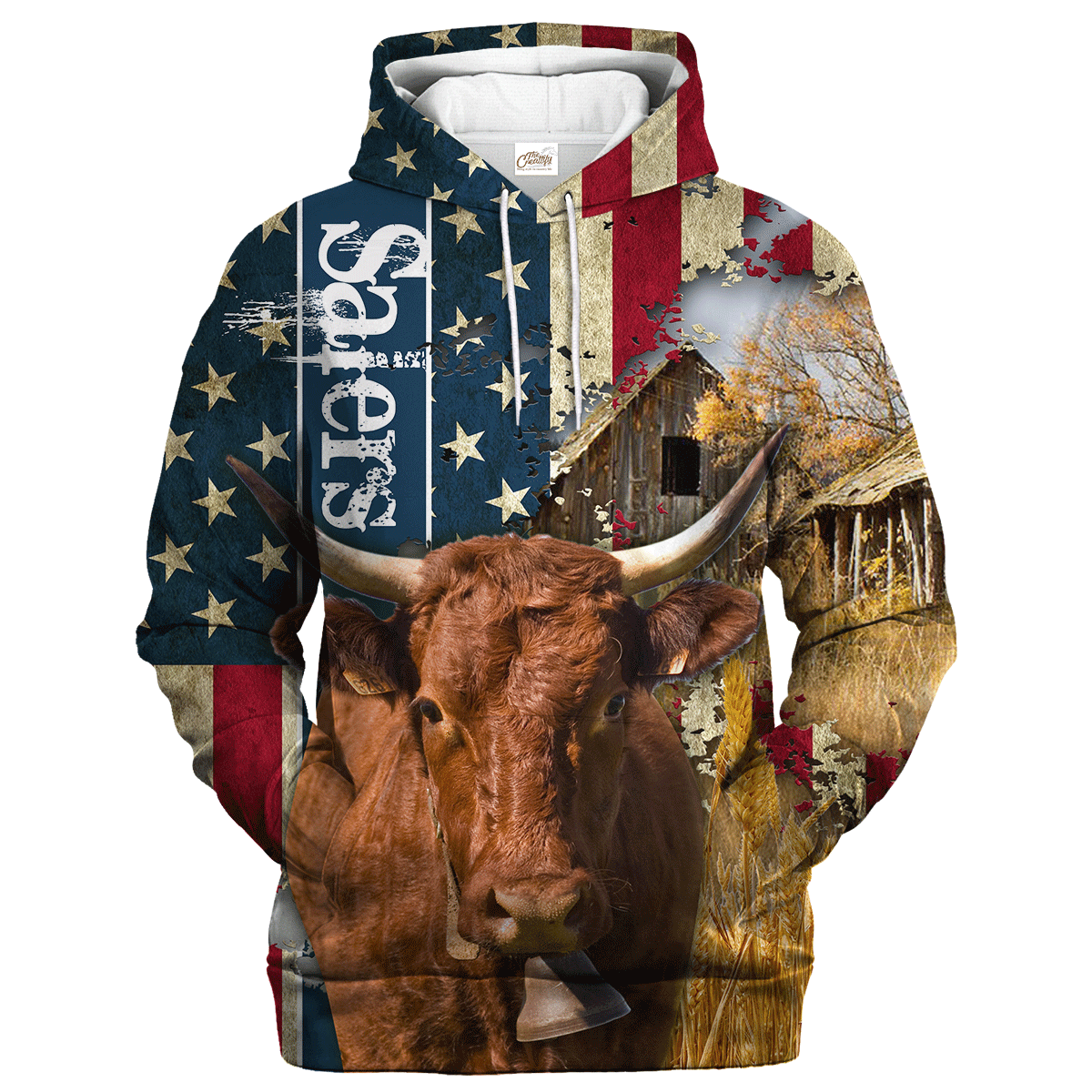 Salers Farm With America Flag Hoodie