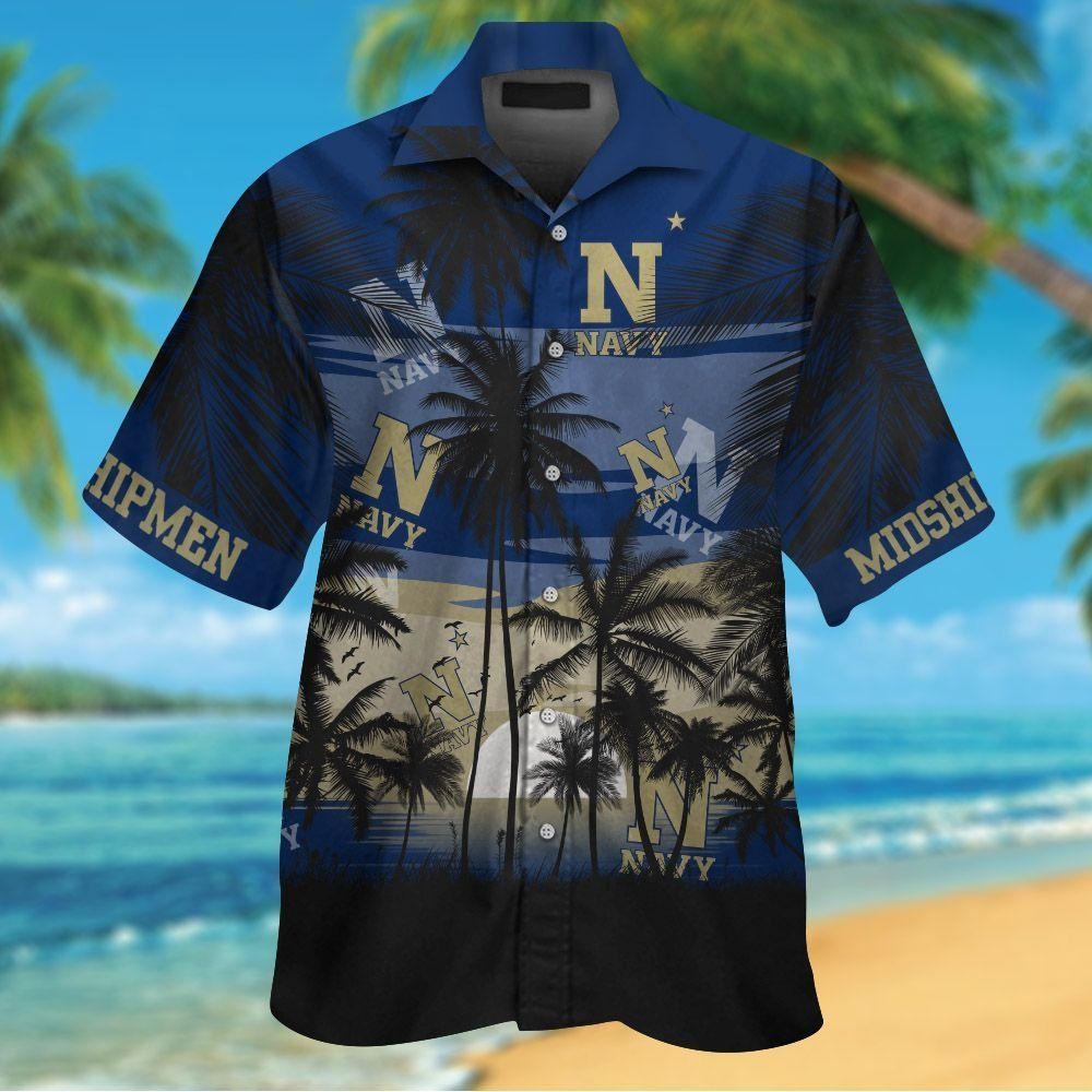 Navy Midshipmen Short Sleeve Button Up Tropical Hawaiian Shirt Ver01