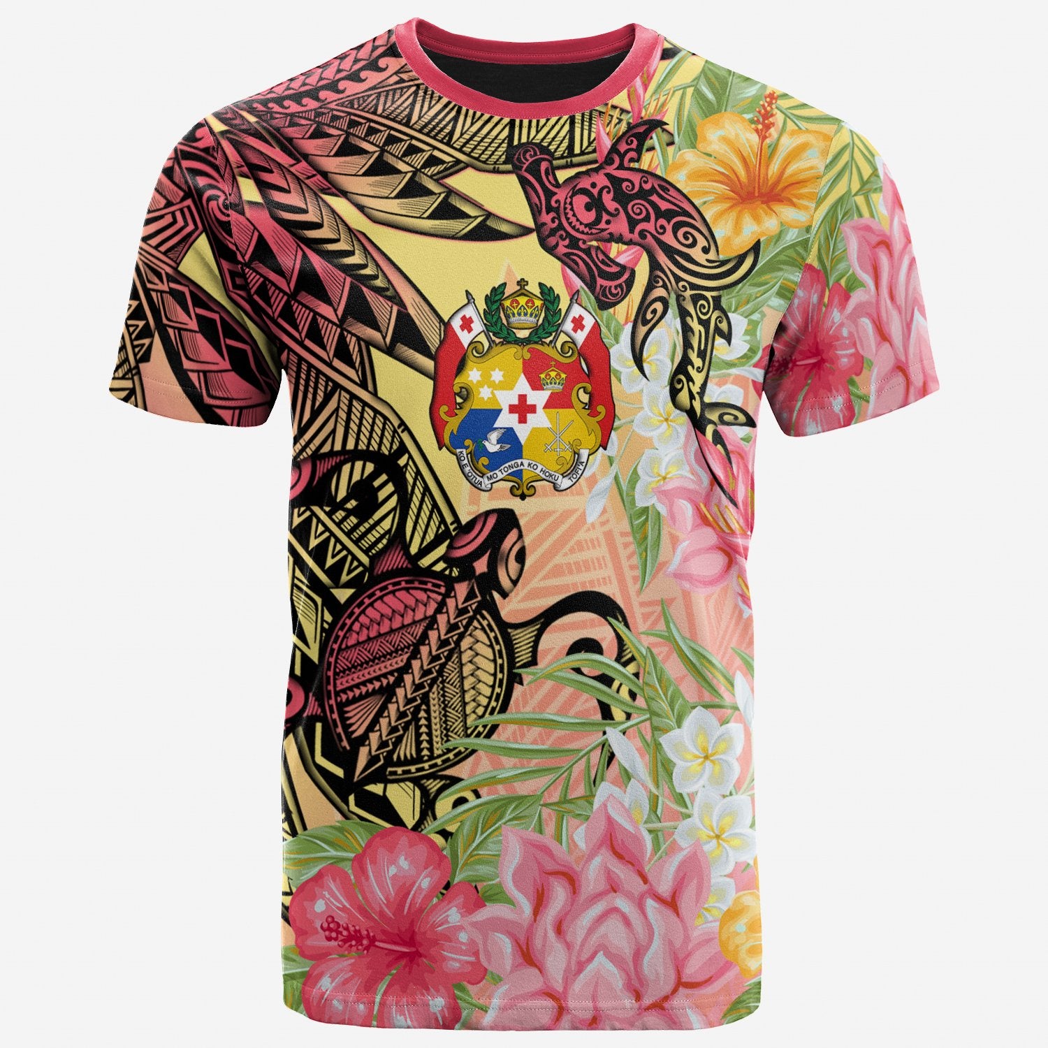 Tonga T-Shirt – Flowers Tropical With Sea Animals