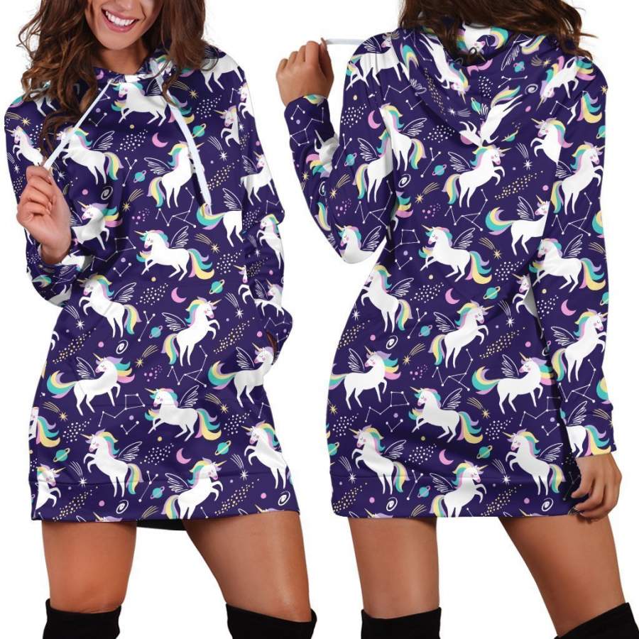 3D All Over Bumble Unicorn Hoodie Dress