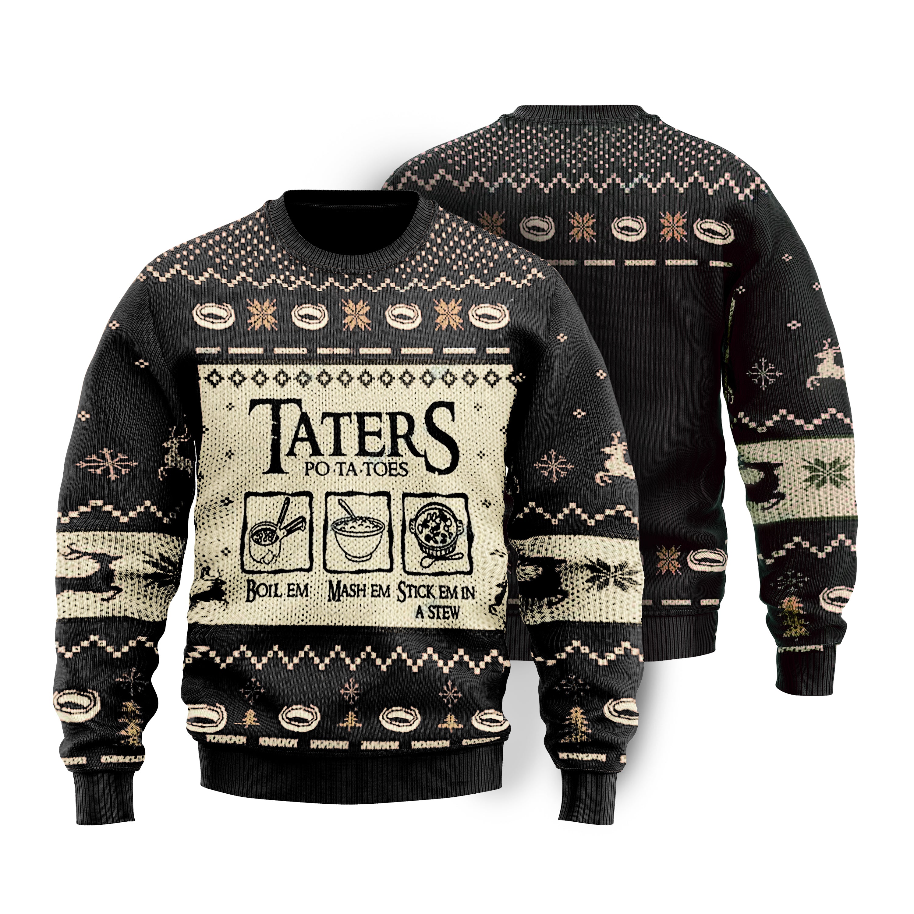 The Legend Of All The Rings Taters Potatoes Ugly Sweater Black Version