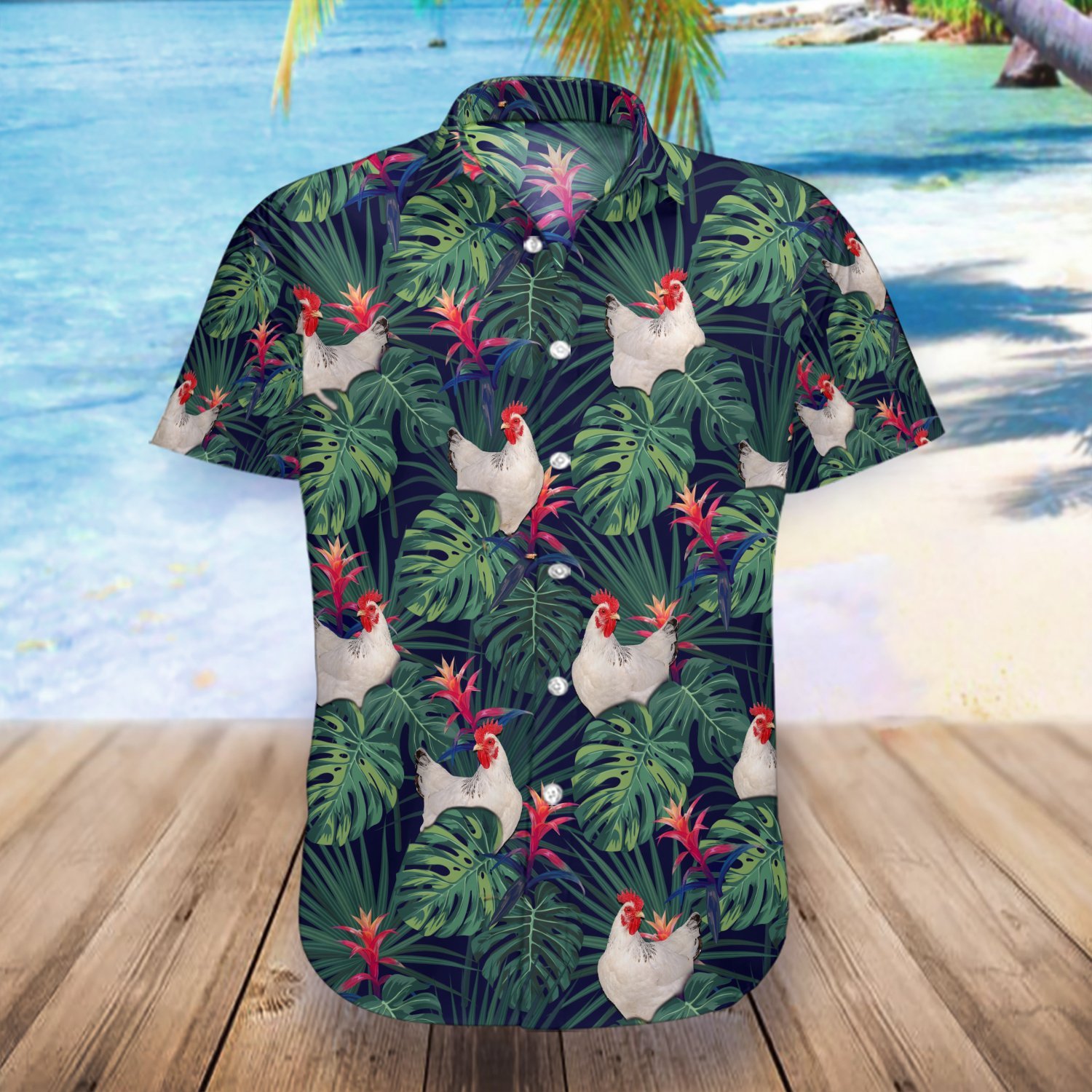 Tropical Pattern Funny Chicken Hawaiian Shirt Ha20578