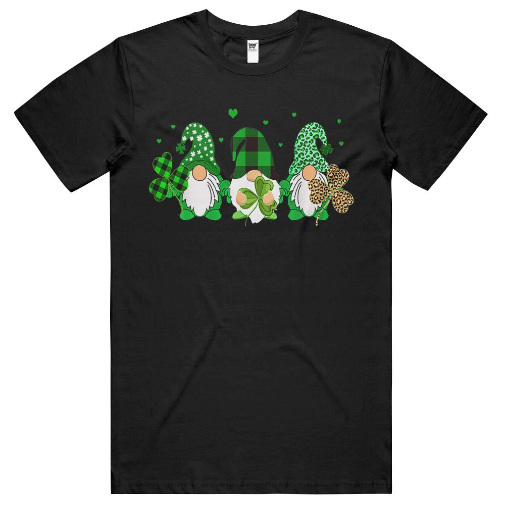 Three Gnomes Holding Shamrock Leopard Plaid St Patrick’S Day T Shirts