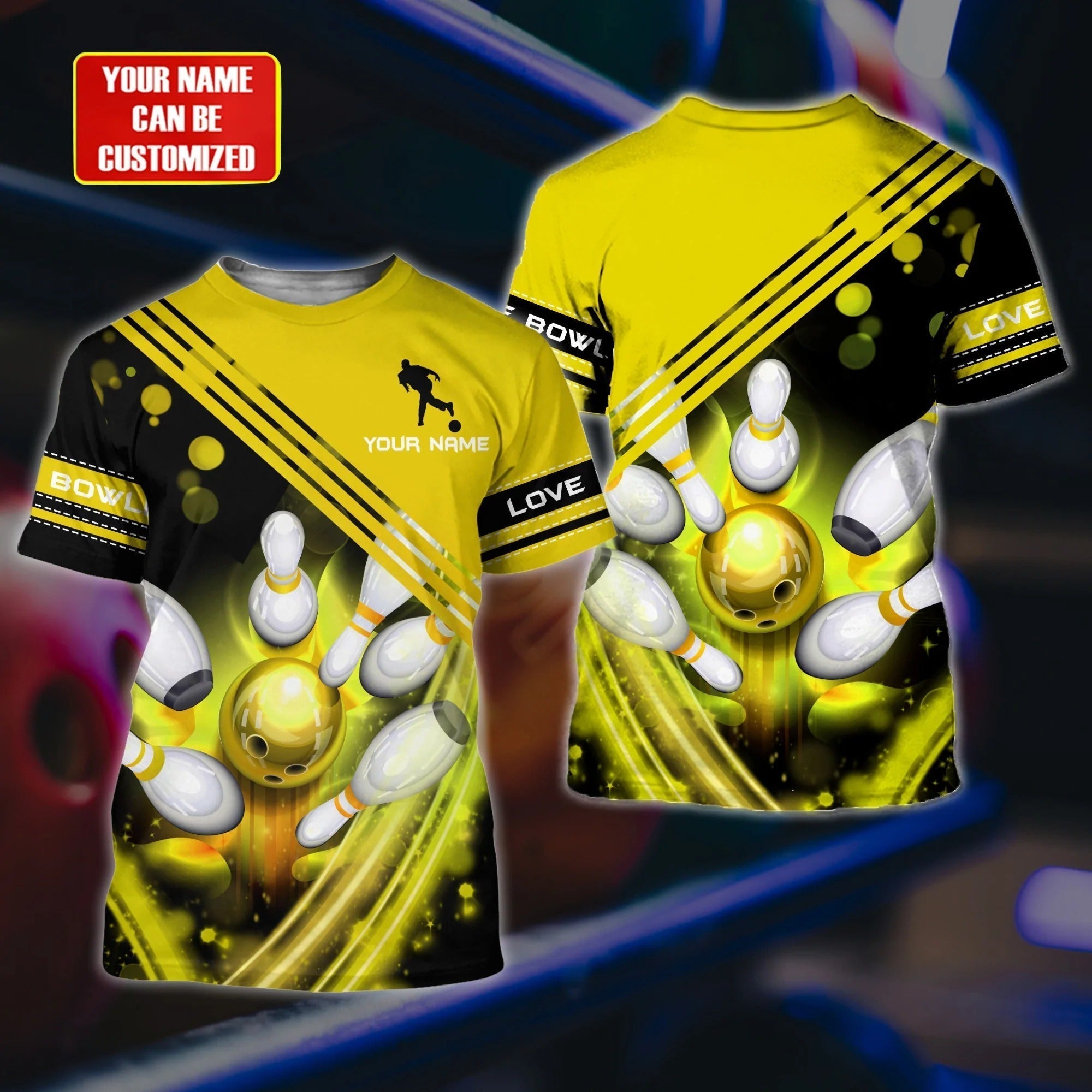 Custom 3D All Over Print Yellow Bowling Unisex Premium Shirt, Bowling Team Uniform, Gift For Bowling Member