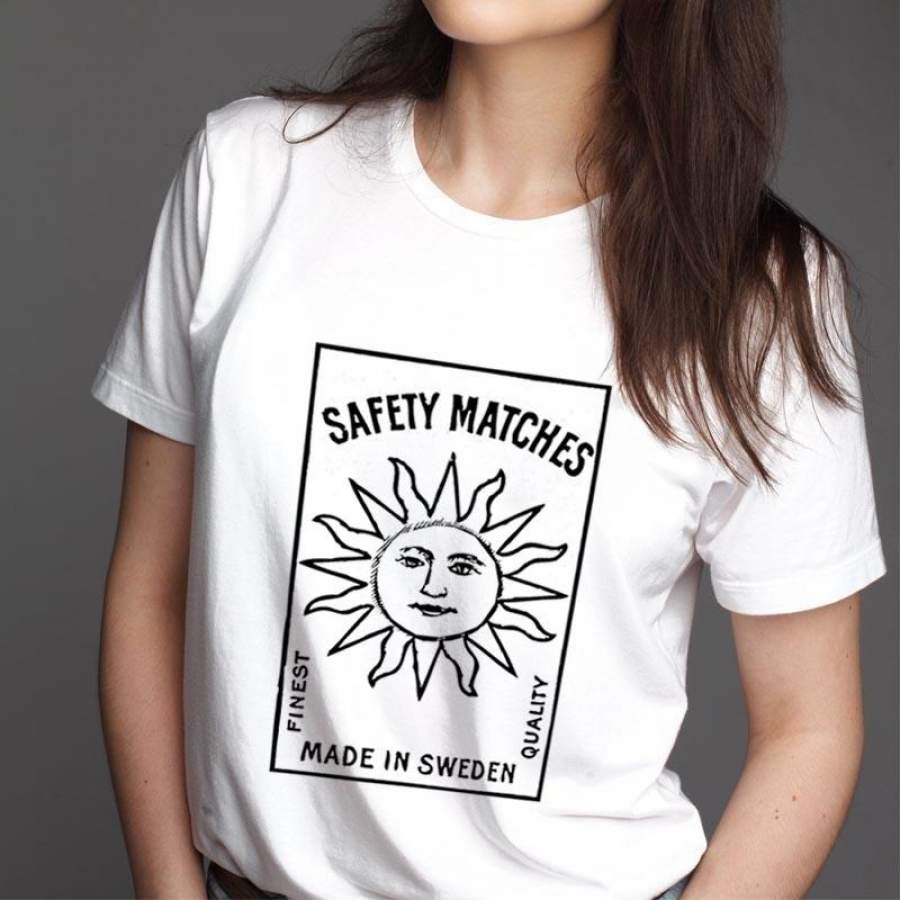 SAFETY MATCHES Made in Sweden Vintage Graphic Printed Round Collar Unisex Cotton Tee Punk Shirt