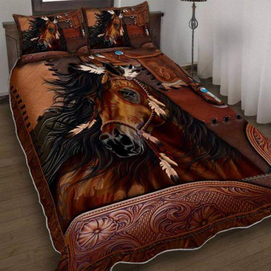 Amazing Strong Native Horse Quilt Bed Set Custom Name