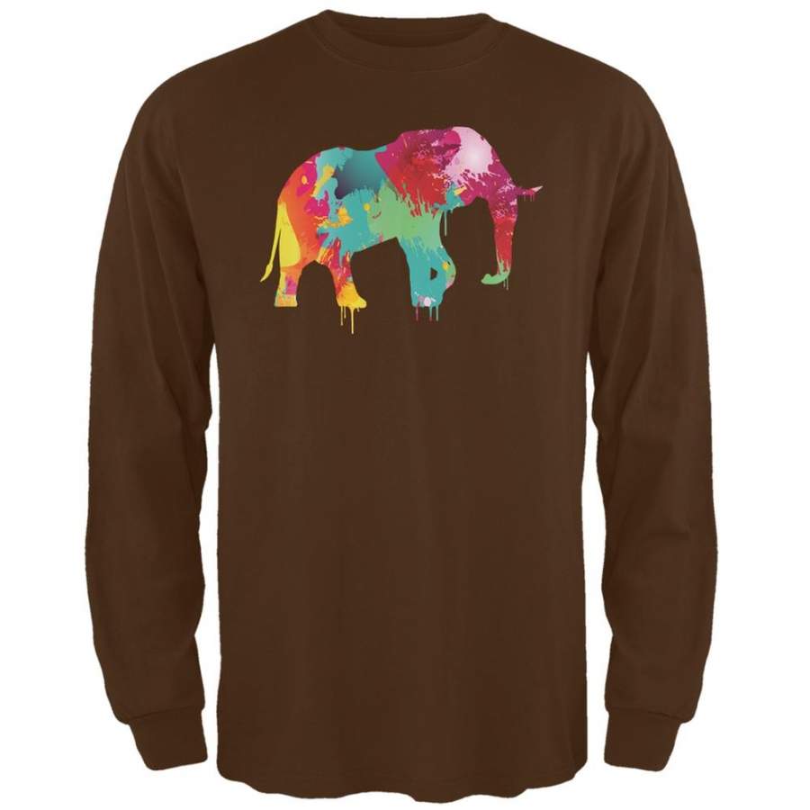 Splatter Elephant Brown Adult Long Sleeve T-Shirt