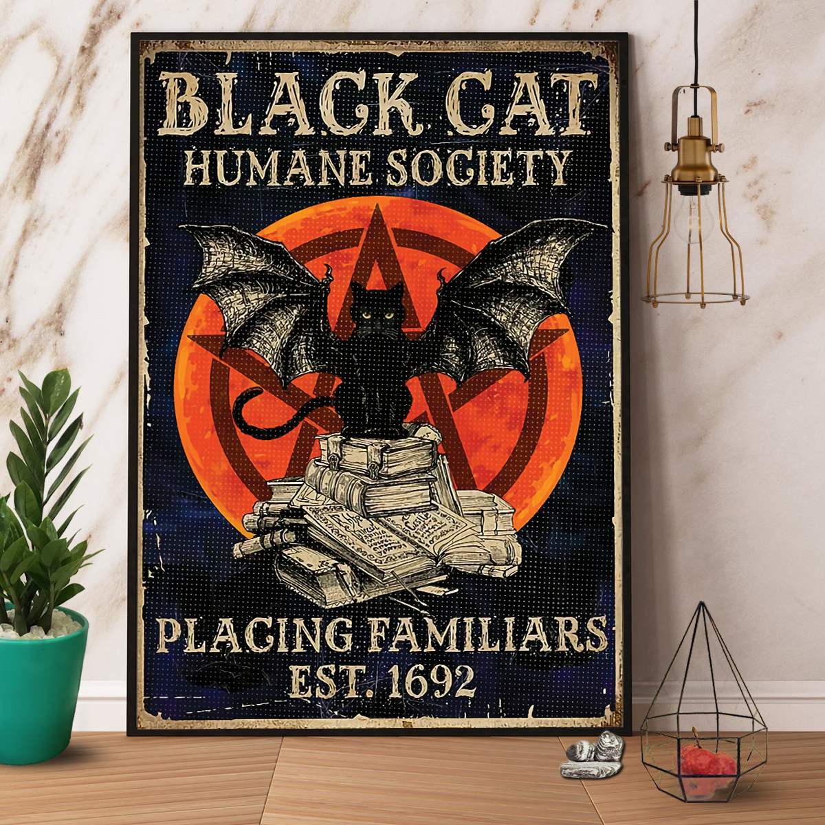 Witch Black Cat Humane Society Happy Halloween Poster No Frame Matte Canvas, Wall Decor Visual Art