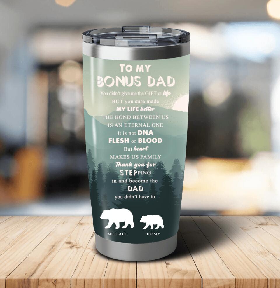 Letter To Stepdad Papa Bear Custom Name Hiking Personalized Father’S Day Gift For Step Dad Stepfather Tumbler 20Oz Insulated Cup