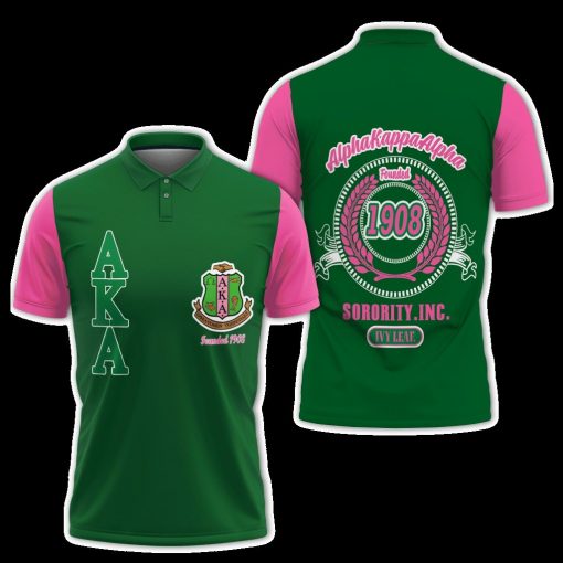 Alpha Kappa Alpha Founded 1908 Sorority Inc Green And Pink Polo Shirt